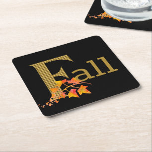Fancy Plaid Fall Word Art  Square Paper Coaster