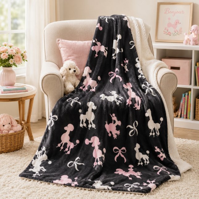 Fancy Poodles Pink and Black Sherpa Blanket (Creator Uploaded)