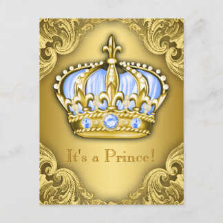 Fancy Prince Baby Shower Baby Blue Gold Invitation