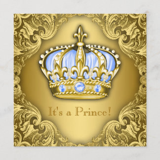 Fancy Prince Baby Shower Baby Blue Gold Invitation