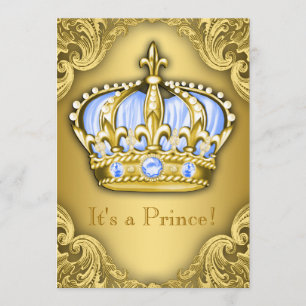 Fancy Prince Baby Shower Baby Blue Gold Invitation
