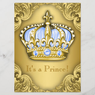 Fancy Prince Baby Shower Baby Blue Gold Invitation