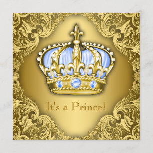 Fancy Prince Baby Shower Baby Blue Gold Invitation