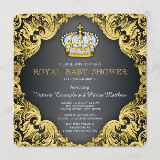 Fancy Prince Baby Shower Baby Blue Invitation