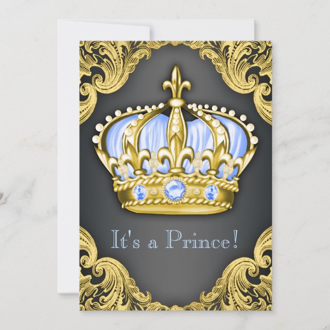Fancy Prince Baby Shower Baby Blue Invitation (Front)