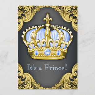 Fancy Prince Baby Shower Baby Blue Invitation