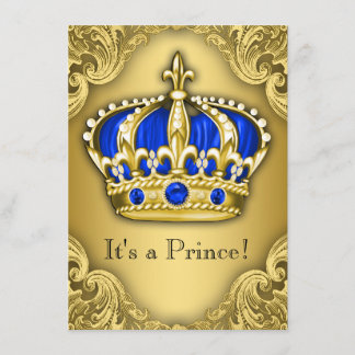 Fancy Prince Baby Shower Blue and Gold Invitation