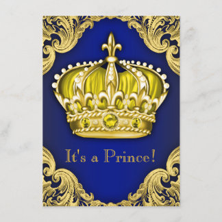 Fancy Prince Baby Shower Blue and Gold Invitation