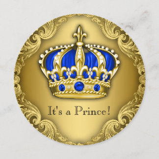 Fancy Prince Baby Shower Blue and Gold Invitation