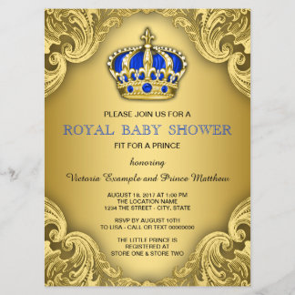 Fancy Prince Baby Shower Blue and Gold Invitation