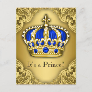 Fancy Prince Baby Shower Blue and Gold Invitation