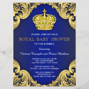 Fancy Prince Baby Shower Blue and Gold Invitation