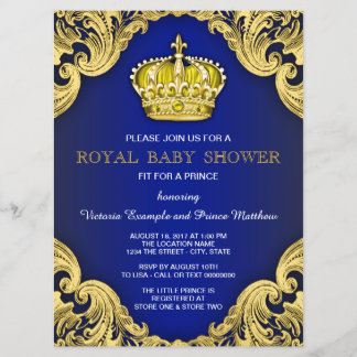 Fancy Prince Baby Shower Blue and Gold Invitation