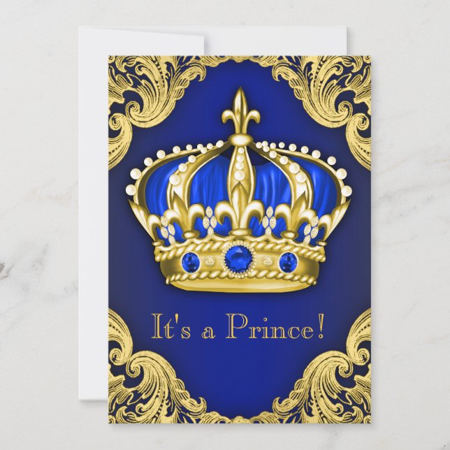 Fancy Prince Baby Shower Blue Invitation (Front)
