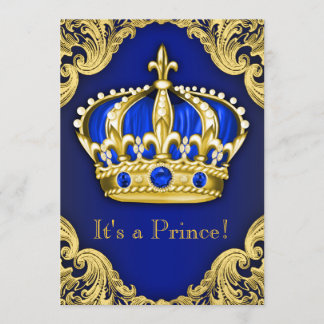 Fancy Prince Baby Shower Blue Invitation