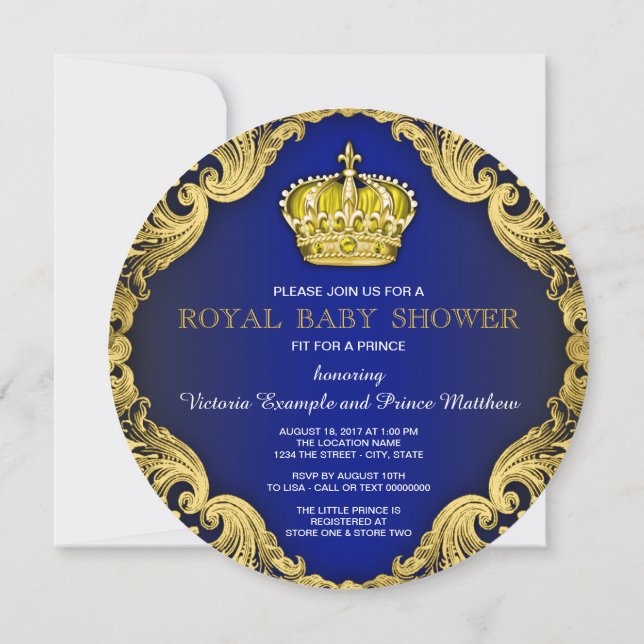 Fancy Prince Baby Shower Invitation (Back)