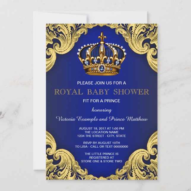 Fancy Prince Baby Shower Invitations (Back)