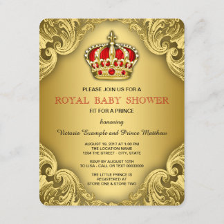 Fancy Prince Baby Shower Red and Gold Invitation
