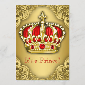 Fancy Prince Baby Shower Red and Gold Invitation