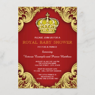 Fancy Prince Baby Shower Red and Gold Invitation