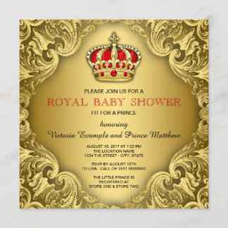 Fancy Prince Baby Shower Red and Gold Invitation
