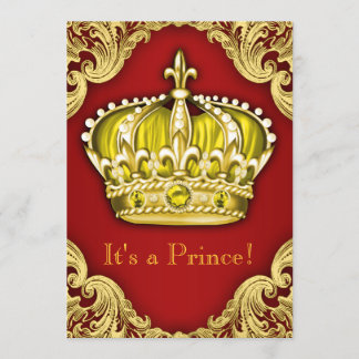 Fancy Prince Baby Shower Red Invitation