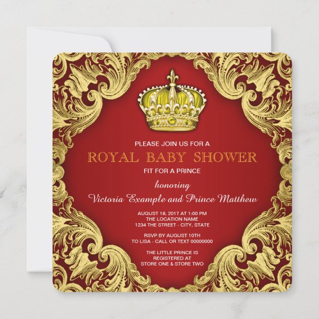 Fancy Prince Baby Shower Red Invitation (Back)