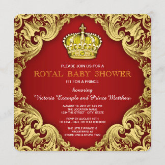 Fancy Prince Baby Shower Red Invitation