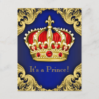 Fancy Prince Baby Shower Royal Blue Invitation