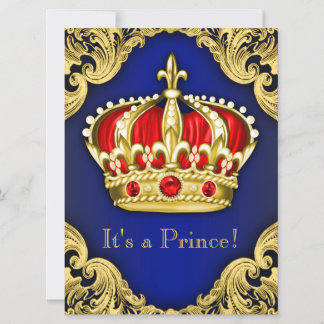 Fancy Prince Baby Shower Royal Blue Invitation