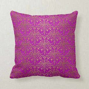 Fancy Purple and Gold Damask Pattern Cushion