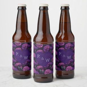 Fancy Purple Carnation Sparkle Elegant Wedding Beer Bottle Label