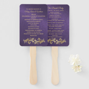 Fancy Purple Damask Wedding Program Fan