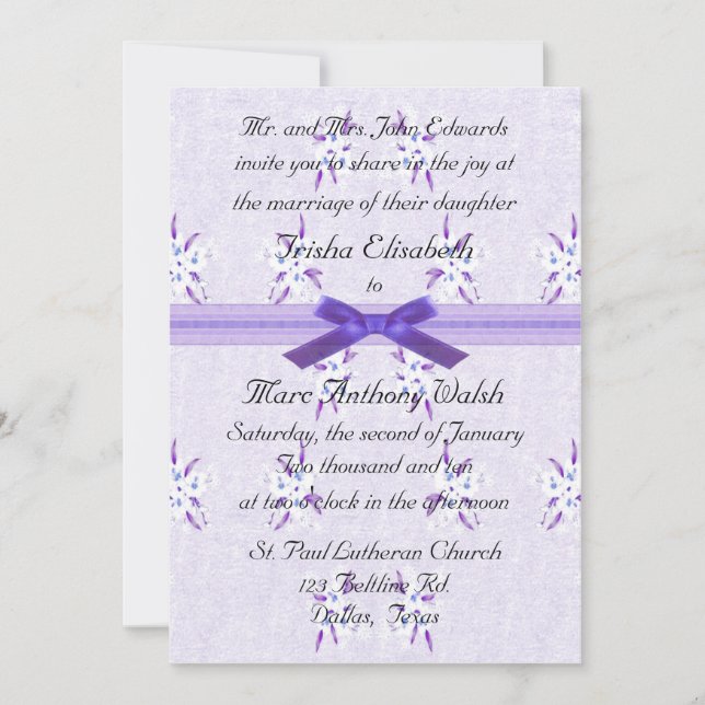 Fancy Purple Floral Wedding Invitation (Front)