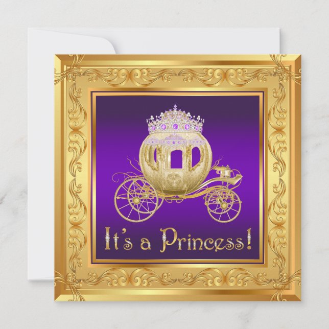 Fancy Purple Gold Princess Baby Shower Invitations (Front)