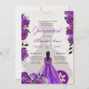 Fancy Purple Roses Western Charro Quinceanera Invitation