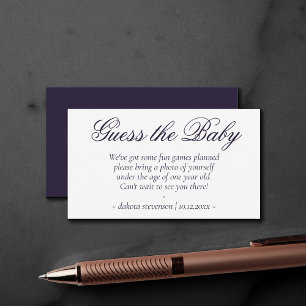 Fancy Purple Script   Modern Guess the Baby Shower Enclosure Card