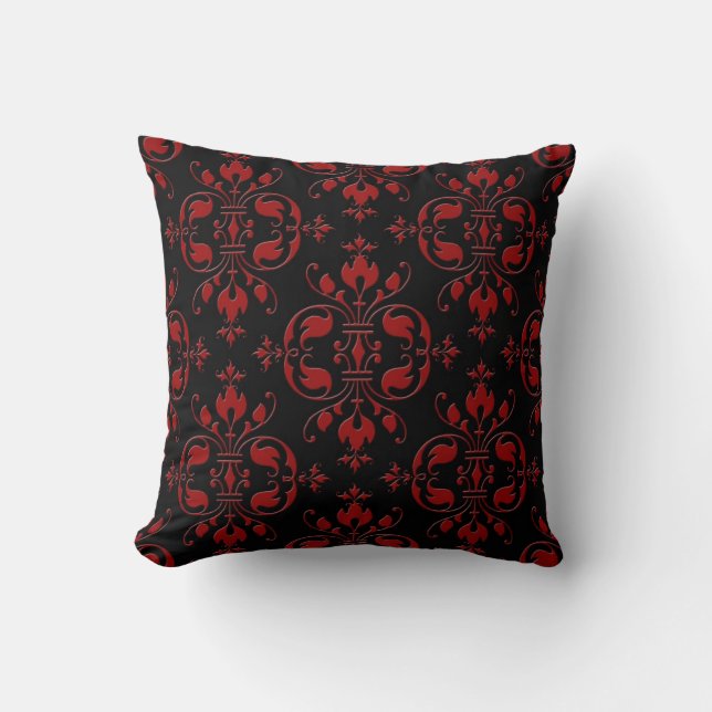 Fancy Red and Black Damask Cushion (Front)