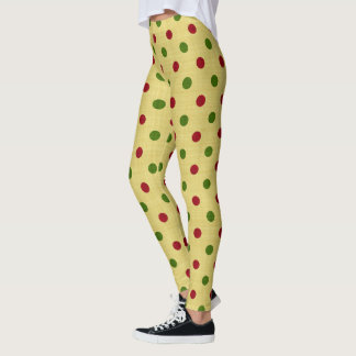 Fancy Red and Green Christmas Retro Polka Dot Leggings