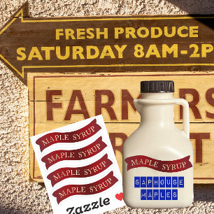 Fancy Red Banner Maple Syrup Jar Labels for Gifts