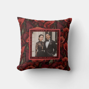 Fancy Red Calla Lilies Accent Minimalist Wedding Cushion