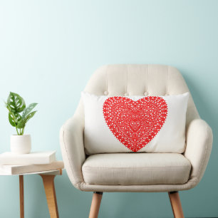 Fancy Red Dots Heart Lumbar Cushion