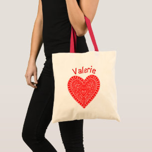 Fancy Red Dots Heart Personalised Budget Tote Bag