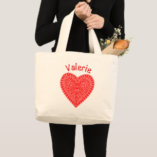 Fancy Red Dots Heart Personalised Large Tote Bag