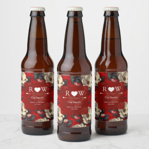 Fancy Red Gardenias Petal Modern Wedding Beer Bottle Label