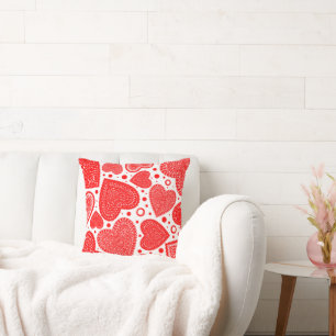 Fancy Red Hearts and Dots Pattern 16inch Cushion