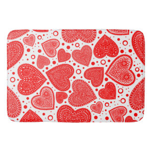 Fancy Red Hearts and Dots Pattern Bath Mat