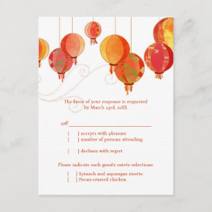 Fancy Red Paper Lanterns Wedding Meal Choice RSVP Invitation Postcard