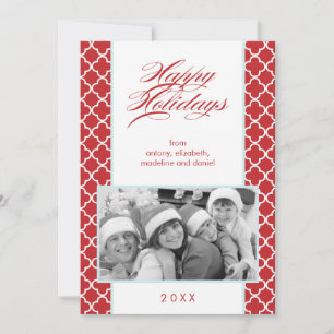 Fancy Red Pattern Christmas Photo Holiday Card