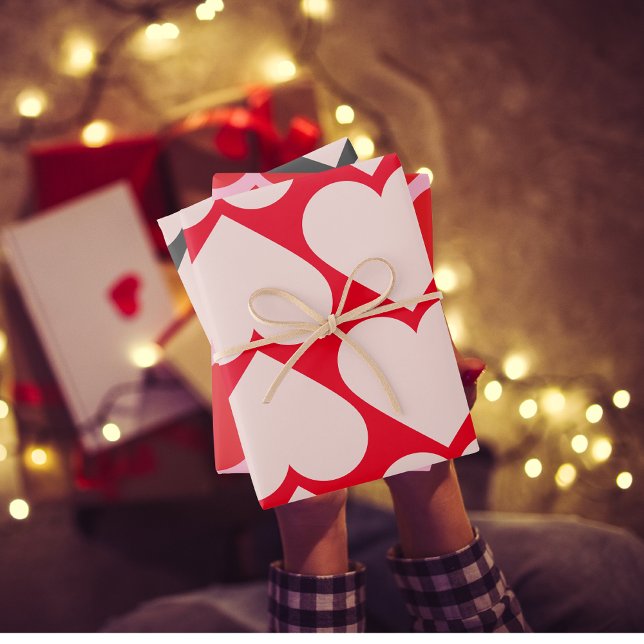 Fancy Red & Pink Heart Pattern Valentines Wrapping Paper Sheet (Creator Uploaded)